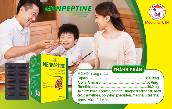 Menpeptine - Sản phẩm hỗ trợ hệ tiêu hóa, giảm đầy bụng, khó tiêu